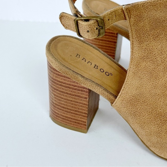 Bamboo Faux Suede Peep Toe Ankle Strap Block Heel Shoes 8/38 Y2K Boho Momcore - Picture 6 of 11